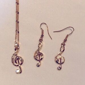 Music Notes Gold Tone Necklace & Earrings Set